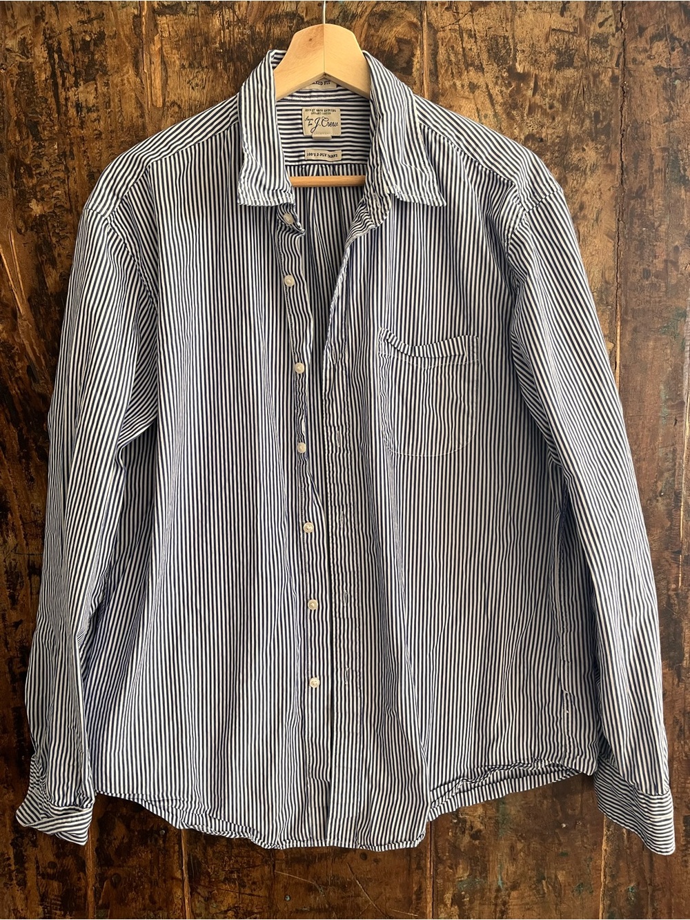 J Crew Men's Secret Wash Striped Classic Fit L